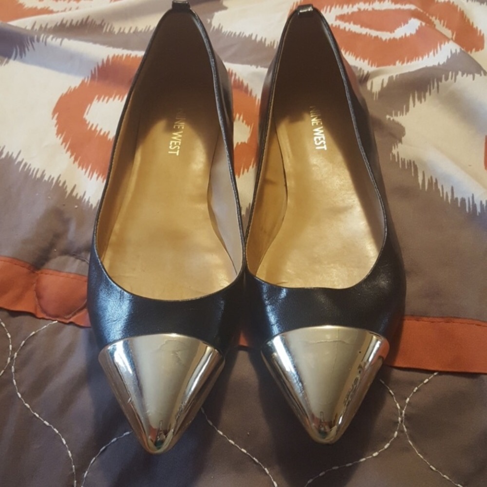 Nine West Gold Capped Pointy-Toe Flats